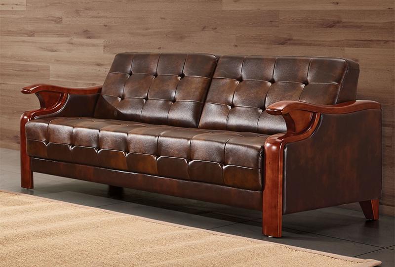 leather and wood sofa set