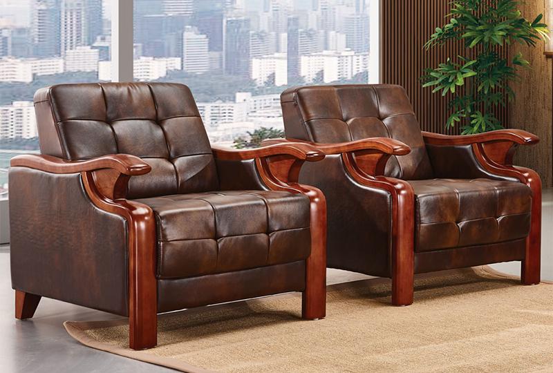 wood frame leather sofa set