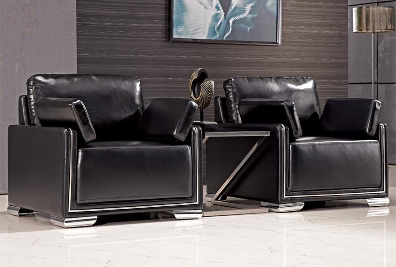 black leather reception sofa
